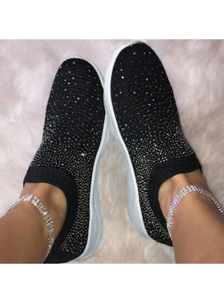 Women's Casual Breathable Crystal Bling Lace Up Sport Shoes