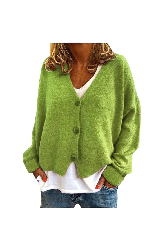 Clearance! Women Fleece Cardigan Long Sleeve V Neck Casual Oversized Soft Button Down Jackets Plain Casual Loose Sweatshirts Winter Warm Pullover Tops Plus Size Cardigans