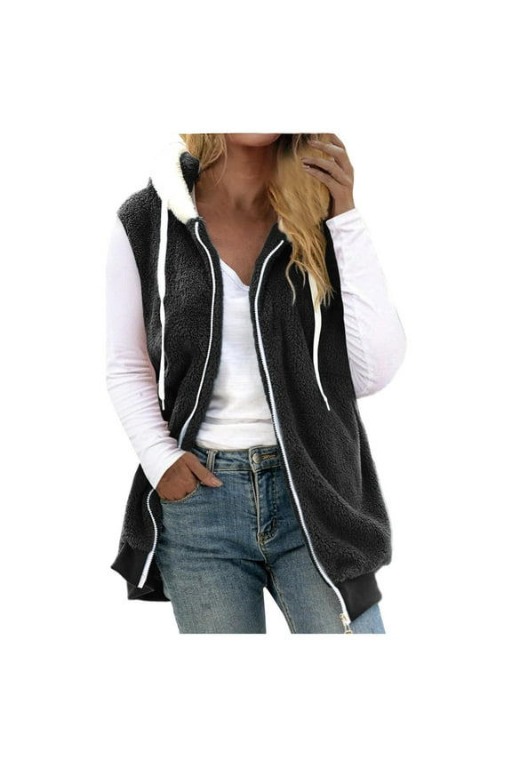 Women Fluffy Plush Hooded Jacket Teddy Bear Fleece Full Zip Coat Faux Fur Hoodie Jackets Sweatshirt Winter Warm Outwear Color Block Casual Loose Overcoat for Womens