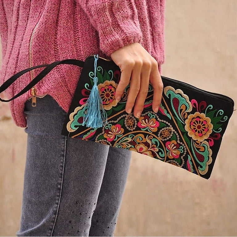 Clearance!Women Handbag Wristlet Zip Top Handbag Retro Boho Ethnic - Main Image