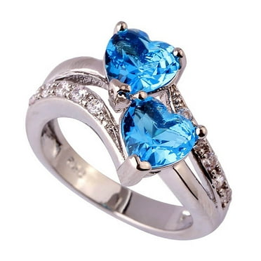 Clearance!Women Heart Ring 925 Sterling Silver Birthstone Rings for Women Promise Ring for her Simulated Gemstone Statement Ring for Women Stackable Ring Band Width 2mm Open Size 6~12
