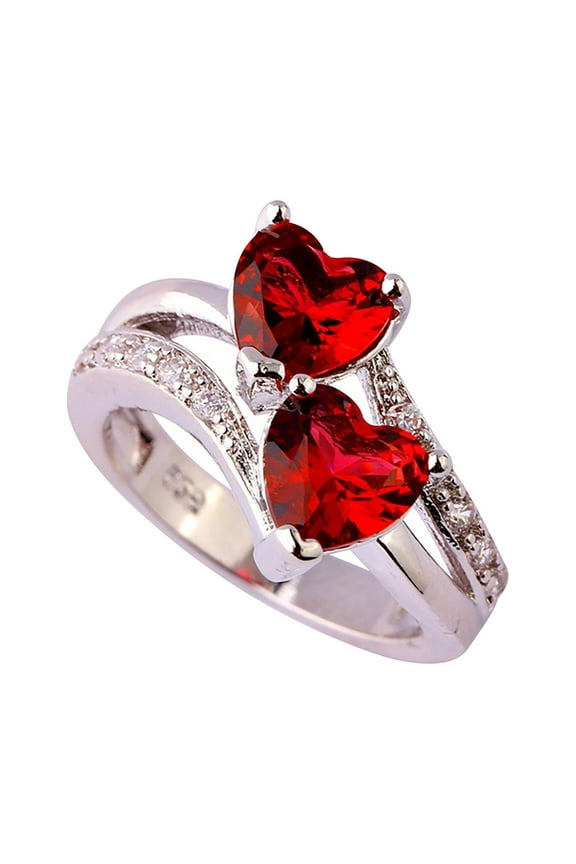 Clearance!Women Heart Ring 925 Sterling Silver Birthstone Rings for Women Promise Ring for her Simulated Gemstone Statement Ring for Women Stackable Ring Band Width 2mm Open Size 6~12