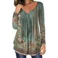thumbnail image 1 of Women Henley Shirt Long Length Tunic Tops Long Sleeve Vintage Retro Blouse Floral Elegant Party Floaty Swing Top Shirts Loose Fit Oversized Pullover Tops Plus Size, 1 of 4