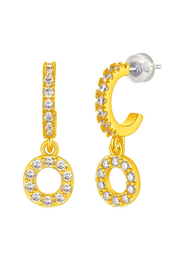 Clearance Women Initial Earrings 14K Gold Plated Alphabet O Drop Earrings Shiny Cubic Zirconia Birthday Christmas Jewelry Gifts for Her