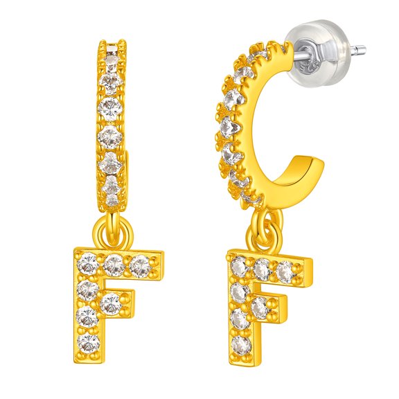 Clearance Women Initial Earrings 14K Gold Plated Alphabet F Drop Earrings Shiny Cubic Zirconia Birthday Christmas Jewelry Gifts for Her