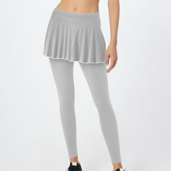 Women Leggings High Waisted Stretchy Tennis Golf Athletic Flowy Skirted Legging Vintage Solid Color Yoga Pants