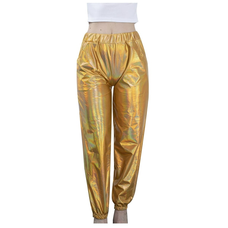 Silver Leggings Metallic Disco Pants Ladies 70s 80s Fancy Dress Accessory