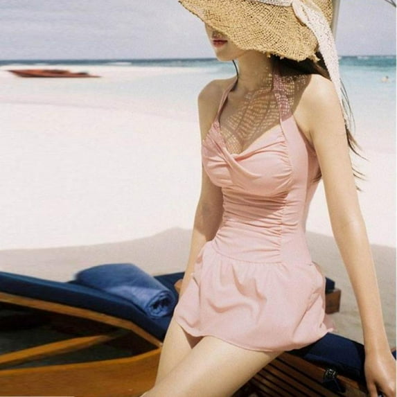 Clearance Women One Piece Swimsuit Flat Cross Strap Ruched Swimwear Slimming Cover Belly Summer Solid Swimsuit With Chest Pad