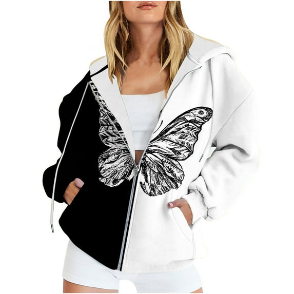 Women Oversized Full Zip up Hoodie Jackets with Pockets Floral Print Graphic Zipper Hooded Sweatshirt Outwear S-3XL (3XL, Black)