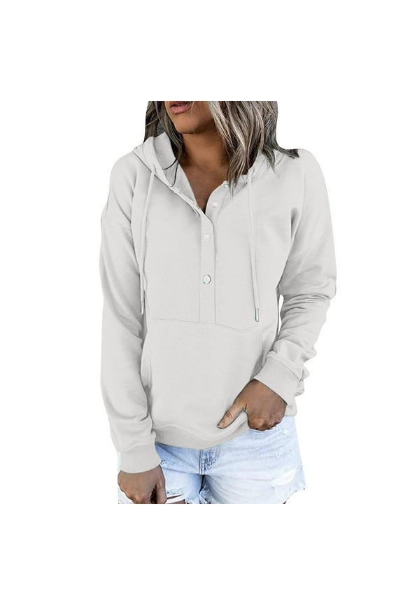 Women Oversized Hoodies Quarter Half Button Sweatshirts Long Sleeve Hooded Pullover Top Fall Lightweight Sweatshirt Casual Loose Pullovers Tops