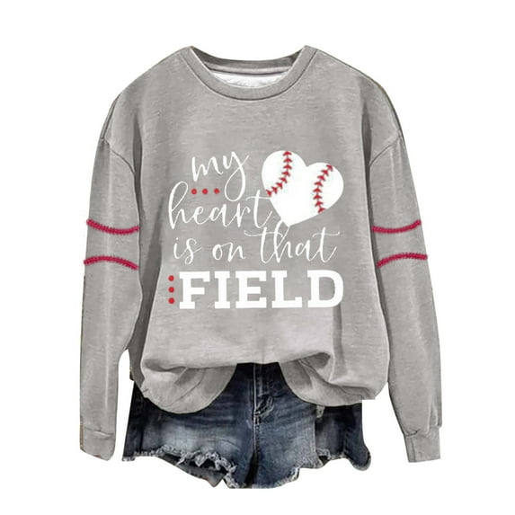 Clearance Women'S Sweatshirts Women's Baseball Printed Crew Neck Multi Color Multi Size Crew Neck Hoodless Long Sleeve Sweatshirt
