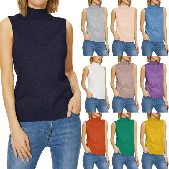 Clearance! Women Sleeveless Mock Neck Tops For Women Sweater Knit Turtleneck Soft Basic Vest Tank Lightweight cable knit sweater women sweater vests for women 2024 Sweater Vest Women