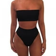 thumbnail image 1 of Clearance Women Strapless Wrap Pad Cheeky High Waist Bikini Set Swimsuit Summer Swimwear Set Solid Bathing Suit, 1 of 6