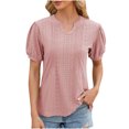 thumbnail image 1 of Women Summer Tunic Tops 2024 Puffy Short Sleeve V Neck Eyelet Shirt Casual Loose Fit Solid Ruched Dress Blouse, 1 of 3