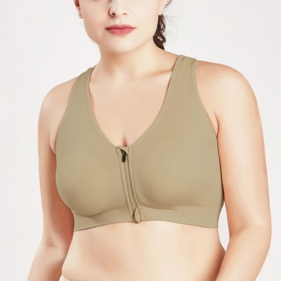 Clearance! Women Zip Front Closure Sports Bra Medium Impact Push Up Wirefree Yoga Bras Racerback Workout Gym Bra Top