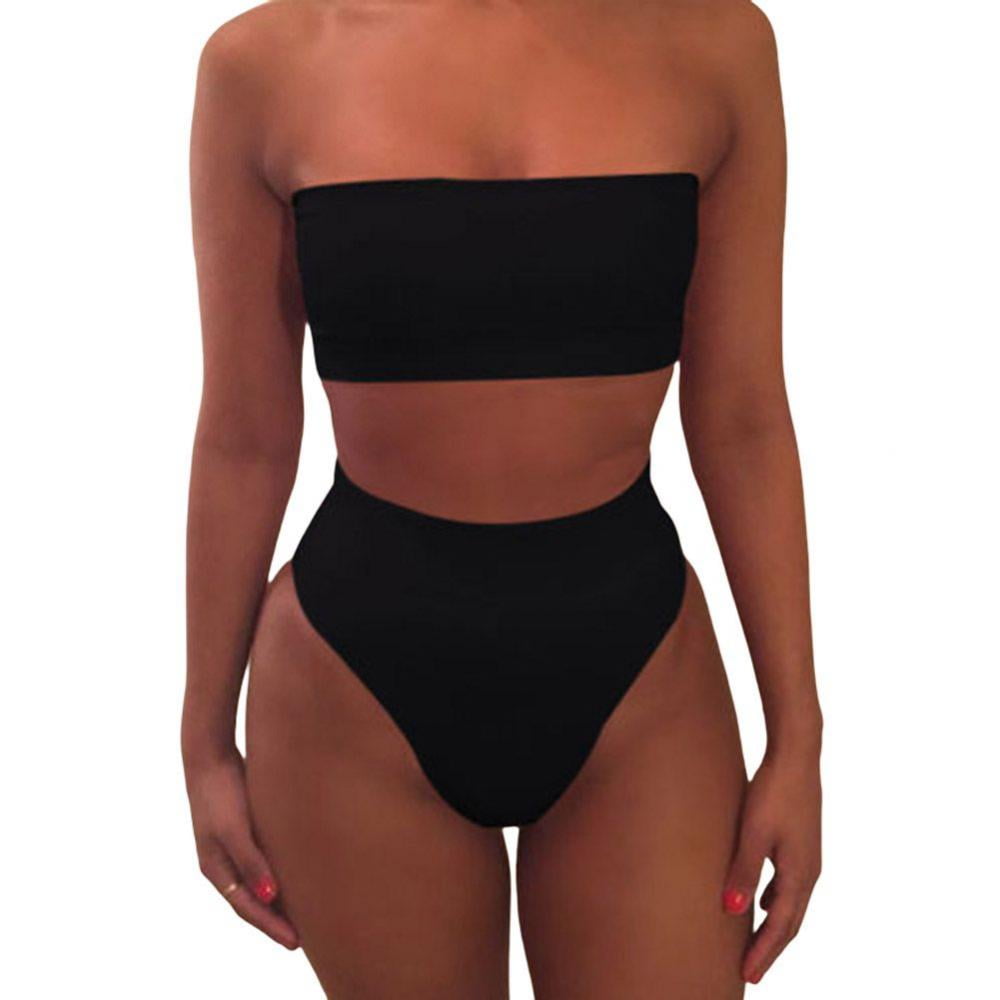 OMKAGI Women's 2-Piece Bandeau Bikini Set - Off Shoulder Top & High Waist Bottom, Snake Print, Removable Padding - View #7