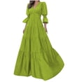 thumbnail image 1 of Clearance Women's 3/4 Sleeve Dress Puff Sleeve V Neck Empire Waist Pleated Patchwork Layered Flowy Maxi Dress Solid Elegant Dresses(S,Green), 1 of 6