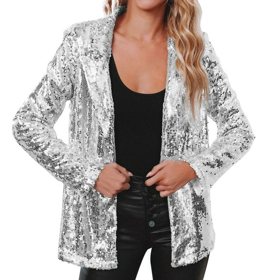 Women's Aviator Jackets Lightweight Shirt Jacket Coat Women Sequins Blazer Sequin Jacket Casual Long Sleeve Glitter Party Shiny Lapel Rave Outerwear Coat Long Sleeve Jacket with Pockets