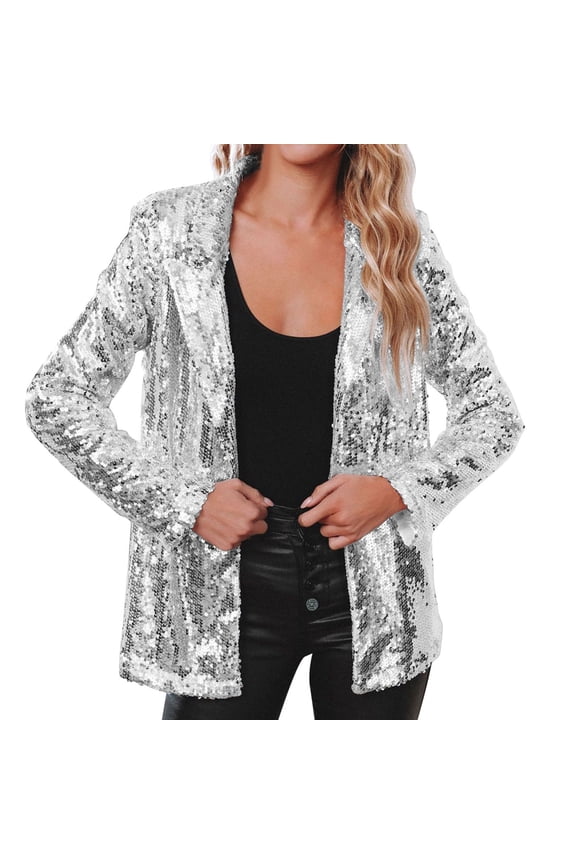Women's Aviator Jackets Lightweight Shirt Jacket Coat Women Sequins Blazer Sequin Jacket Casual Long Sleeve Glitter Party Shiny Lapel Rave Outerwear Coat Long Sleeve Jacket with Pockets