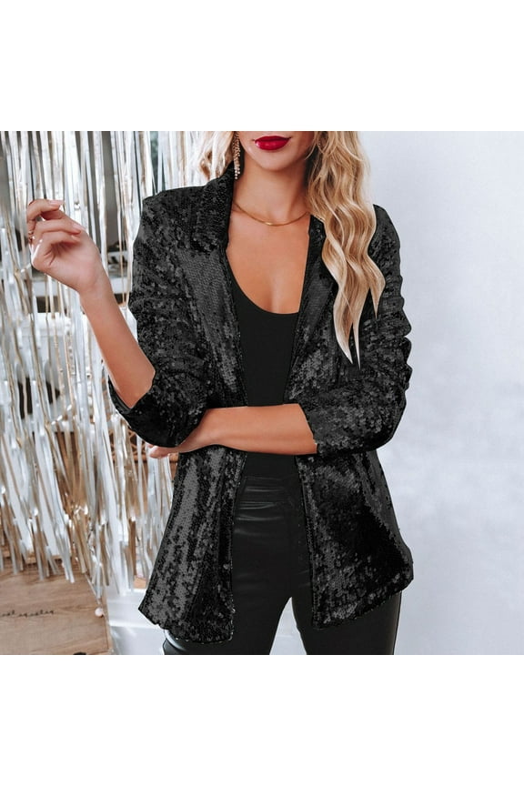 ! Women's Aviator Jackets Lightweight Shirt Jacket Coat Women Sequins Blazer Sequin Jacket Casual Long Sleeve Glitter Party Shiny Lapel Rave Outerwear Coat Long Sleeve Jacket with Pockets