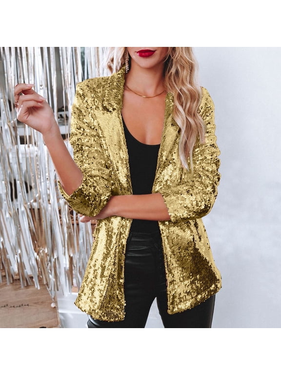 Women's Aviator Jackets Lightweight Shirt Jacket Coat Women Sequins Blazer Sequin Jacket Casual Long Sleeve Glitter Party Shiny Lapel Rave Outerwear Coat Long Sleeve Jacket with Pockets