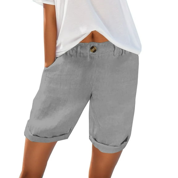 Clearance! Women's Bermuda Shorts 2025 Summer High Waisted Pocket Shorts Plus Size Business Casual Dressy Shorts Grey XL Size