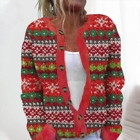 Women's Cardigan Jacket Lightweight Crew Neck Cardigan Women's Fashion Casual Floral Print Knitted Button Cardigan Jacket Fashion Sweater Jackets