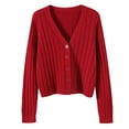 thumbnail image 1 of Women's Cardigan Jacket Short Outside with Loose Long Sleeved V Neck Sweater Knit Sweater Solid Color Cardigan Coat Blouse Woman Lightweight Crew Neck Cardigan Rd1 One Size, 1 of 2
