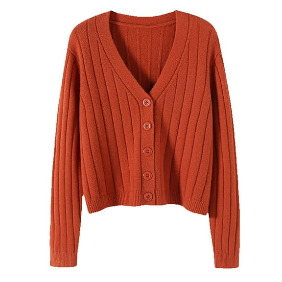 Clearance! Women's Cardigan Jacket Short Outside with Loose Long Sleeved V Neck Sweater Knit Sweater Solid Color Cardigan Coat Blouse Woman Lightweight Crew Neck Cardigan Rd2 One Size