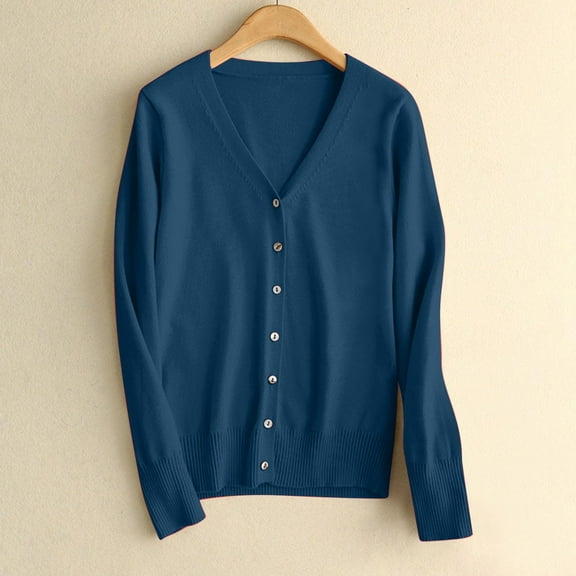 Clearance Women's Cardigan Womens Solid Button Down Long Sleeve Classic V Neck Knit Cardigan Sweater