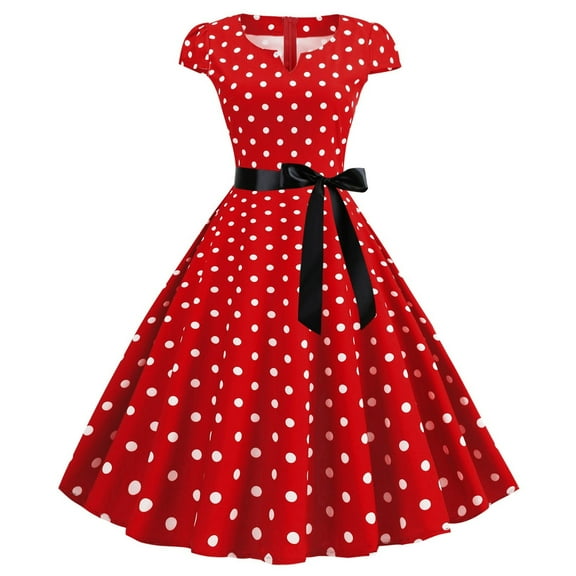 Clothing Women's Casual Dress,Women Party Casual Dots Print Short Sleeve 1950s Housewife Evening Party Prom Dress Womens Dresses