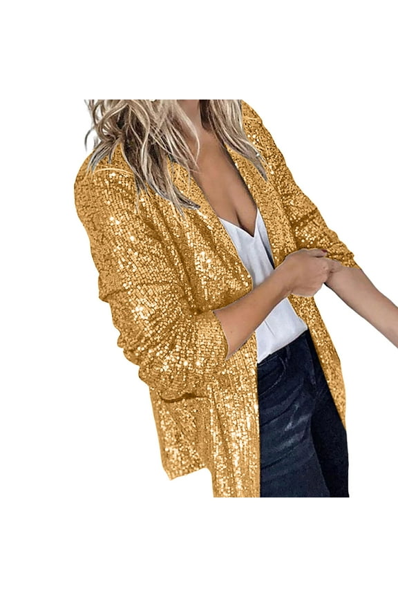 2025 Women's Casual Jackets,Women Sequins Jacket Casual Long Sleeve Glitter Party Shiny Lapel Rave Outerwear Jacket