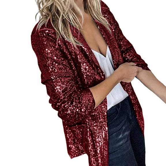 2025 Women's Casual Jackets,Women Sequins Jacket Casual Long Sleeve Glitter Party Shiny Lapel Rave Outerwear Jacket