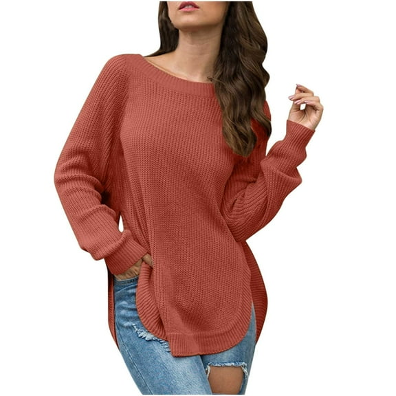Women's Casual Loose Crochet Sweaters Round Neck Long Sleeve Solid Color Knit Tops Drop Shoulder Pullover Jumper Fall 2025