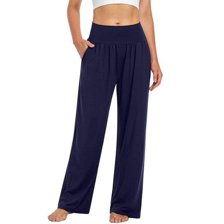 Clearance Women's Casual Loose Wide Leg Cozy Pants Yoga Sweatpants Comfy  High Waisted Sports Athletic Lounge Pants With Pockets Navy XXL