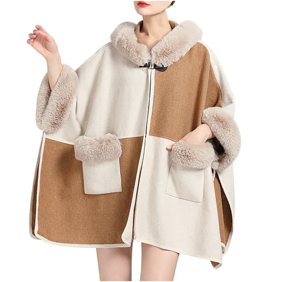 Clearance Women's Color Block Shawl Wrap Plus Size Cardigan Poncho Cape Open Front Long Winter Sweater Coat Wool Wedding Dress Party Coat for Winter