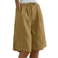 thumbnail image 1 of Clearance! Women's Cotton Linen Bermuda Shorts Summer Knee Length Elastic Waist Shorts Casual Beach Shorts With Pockets Yellow XXL Size, 1 of 7