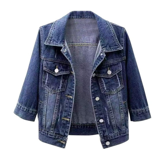2025 Women's Denim Jackets,Women's 3/4 Sleeve Colored Cropped Denim Jacket Light Wash Jacket Coat