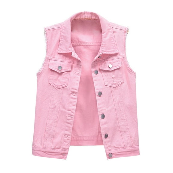 2025 Women's Denim Jackets Women's Buttoned Washed Denim Vest Jacket W Chest Flap Pockets Women's Casual Denim Waistcoat Frayed Sleeveless Ripped Jacket Vest