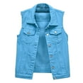 thumbnail image 1 of Clearance Women's Denim Jackets Women's Buttoned Washed Denim Vest Jacket W Chest Flap Pockets Women's Casual Denim Waistcoat Frayed Sleeveless Ripped Jacket Vest, 1 of 4