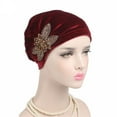 thumbnail image 1 of Clearance! Women's Elegant Soft Velvet Turban Beanie with Beaded Flower Hat Chemo for Cancer Hair Loss Ladies Wine One Size, 1 of 5