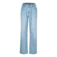 thumbnail image 1 of Clearance! Women's Flare Jeans Low Waisted Straight Leg Ripped Denim Pants Light Blue XXL Size, 1 of 7