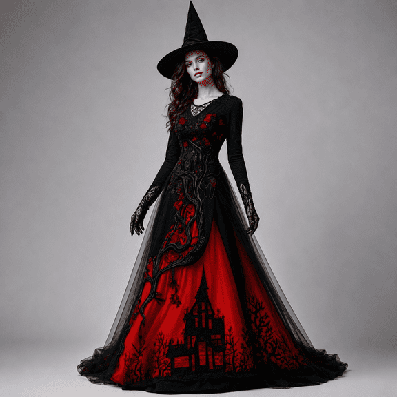 Clearance!Women's Halloween Gothic Dress Tree house Thorn Pattern Lace Chiffon Long Sleeve Round Neck Maxi Dress Party Witch Cosplay Costume Evening Gown for Women,Red,Lady(S)