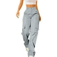 thumbnail image 1 of Women's High Waist Cargo Pants Wide Leg Loose Fit Casual Long Trousers with Elastic Waist and Multiple Pockets Comfortable Everyday Wear S Size Silver, 1 of 9