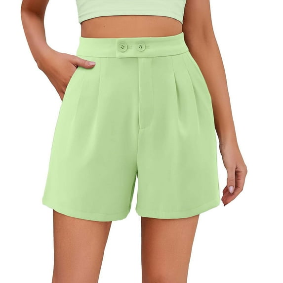 Women's High Waist Wide Leg Shorts Dressy Casual With Side Pockets Comfortable Summer Fashion Stretchy Trendy Lounge Outfits Green L Size