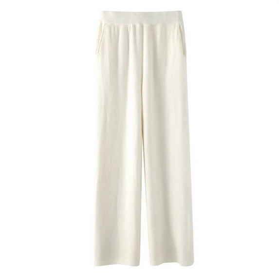 Clearance! Women's High Waist Wool Sweatpants Winter Fashion Wide Leg Pants Casual Straight Loose Trousers White M Size