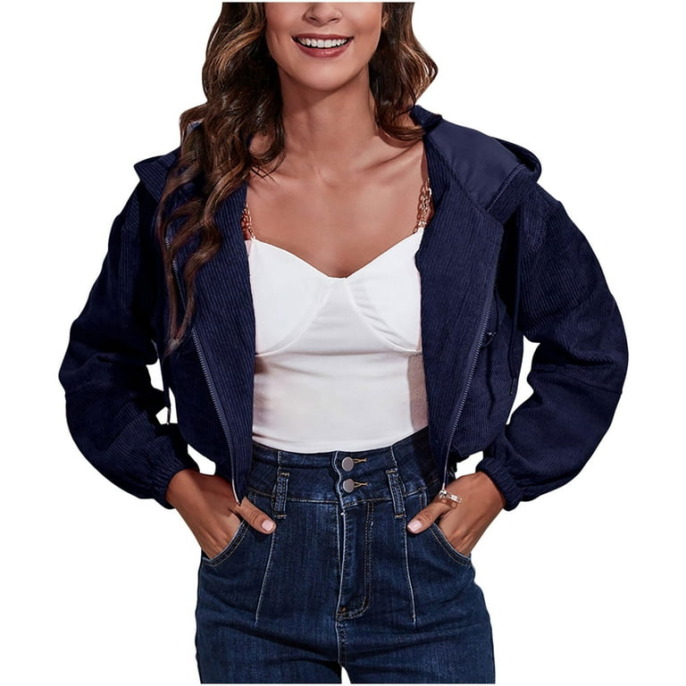 Clearance Women s Hooded Corduroy Jacket Loose Drop Shoulder Long Sleeve Short Jacket Casual Fashion Solid Color Fall Jackets Coat