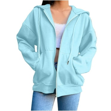 Clearance Women's Hoodies & Sweatshirts,Women's Zip Up Hoodies Oversized Solid Color Sweatshirt With Pocket Casual Long Sleeve Fall Jackets