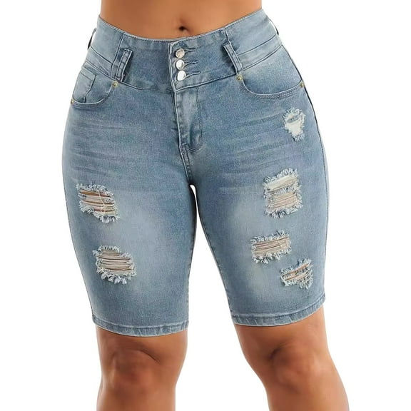 2025 Women's Jeans Women's Ripped Mid Denim Shorts Hem Stretch Jean Shorts Women Casual Pants