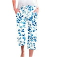 thumbnail image 1 of Clearance Women’s Linen Floral Capris High Waisted Baggy Stretchy Straight Wide Leg Capris Drawstring Elastic Waist Capri Pants Fashion Lightweight Dressy Work Clothes with Pockets, 1 of 5